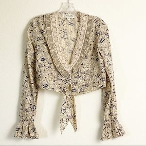 Cleobella Floral  Print Crochet Tie Waist Top